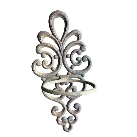 Antique Cast Iron Metal Spanish Scroll Design Wall Hanging Planter Pot Holder - Picture 1 of 8
